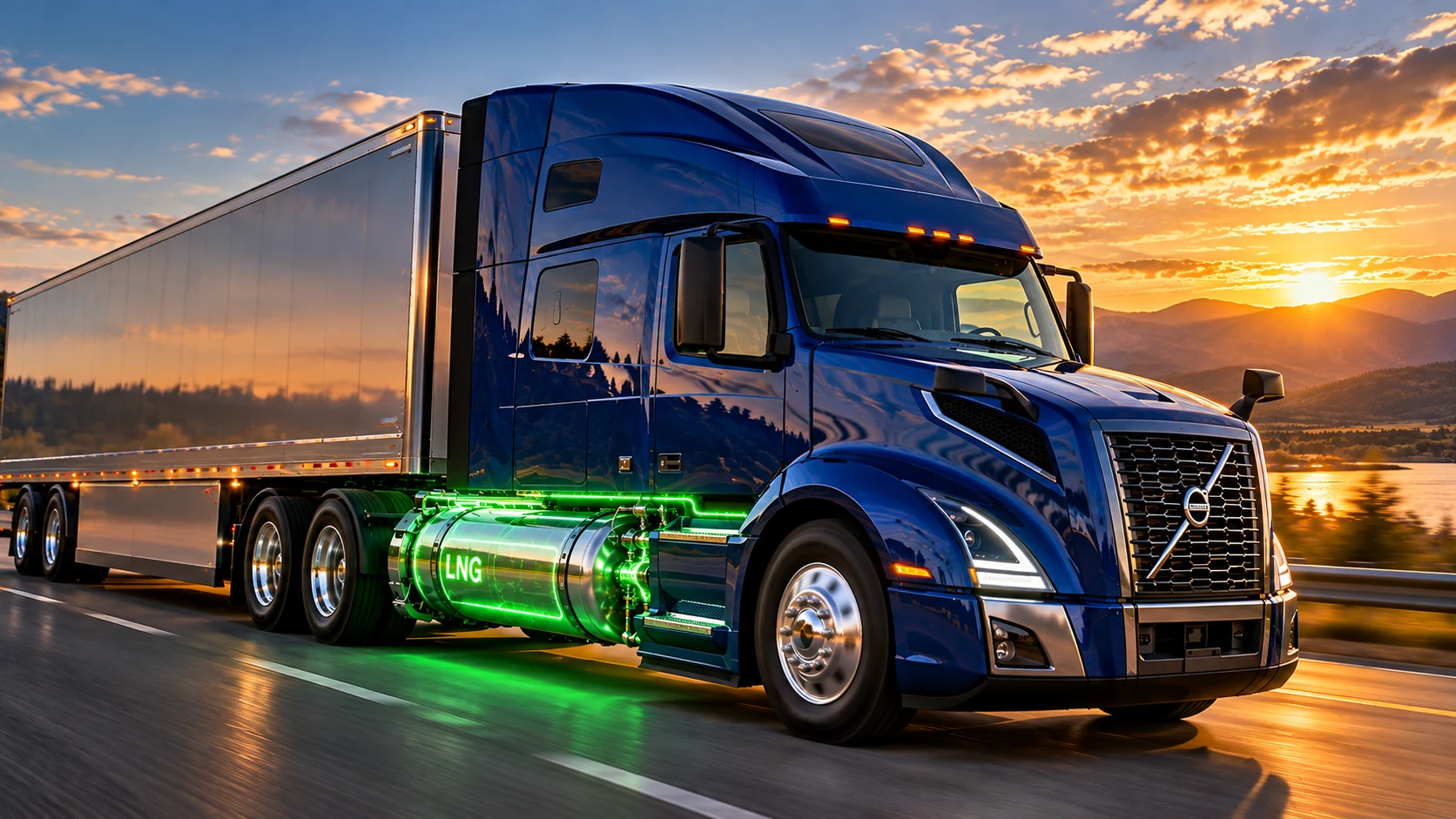 Blue heavy-duty truck illustrating LNG fuel applications on the road